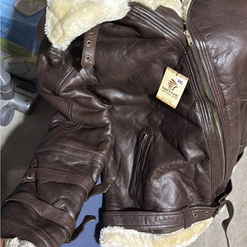 Native Brown Bomber Jacket with Ribbed Cuffs